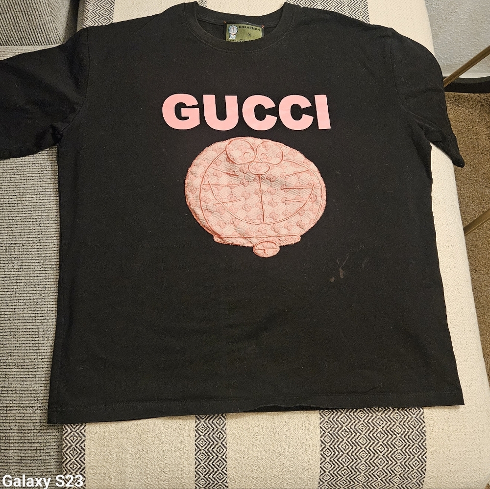 Gucci Black Tee with Pink Graphic